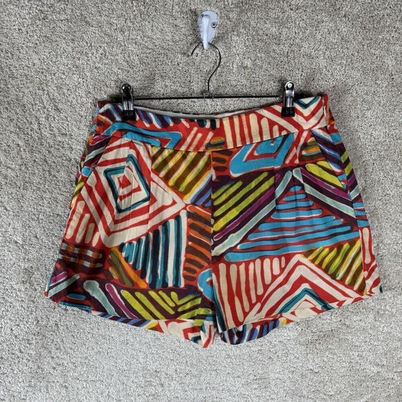 J Crew Collection Geo‎ Brushstroke Shorts Womens 6 Festival Multi Color Pleated - Picture 2 of 14